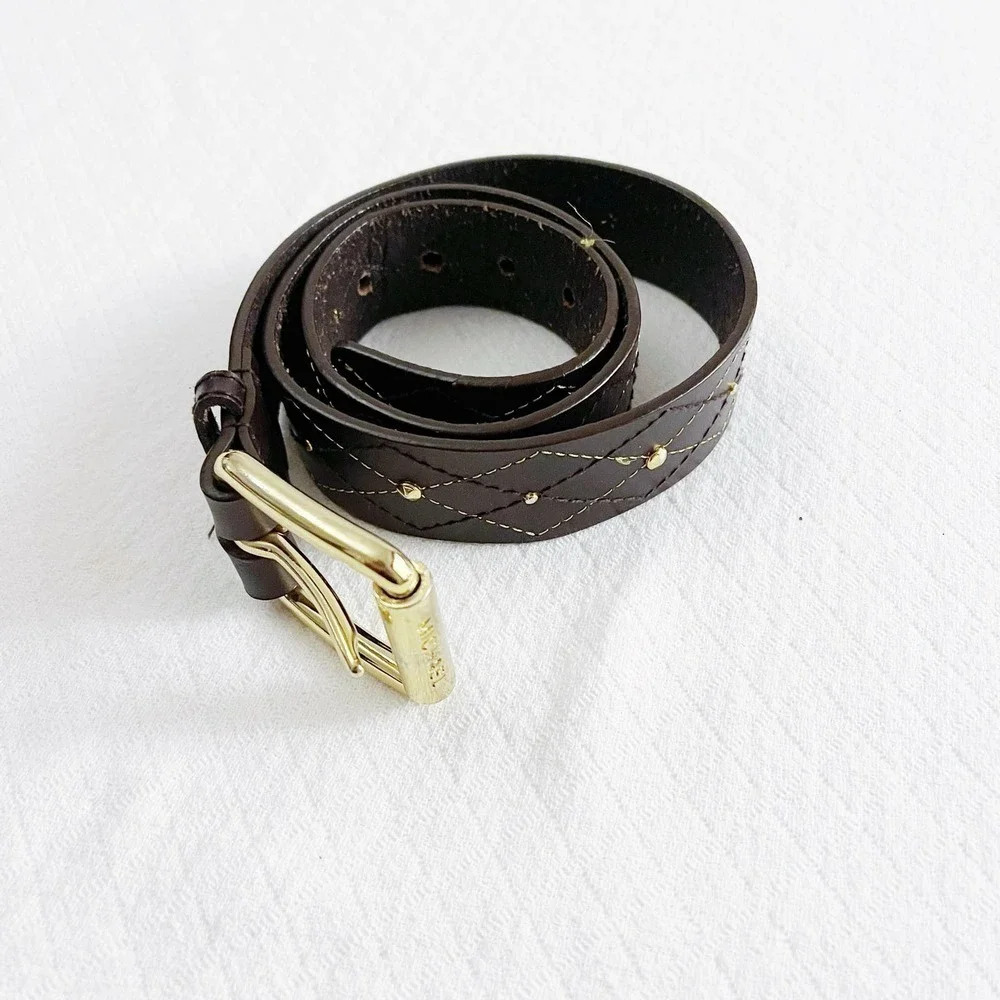 Michael Kors Brown Leather Belt Gold Buckle SZ Med Mint
